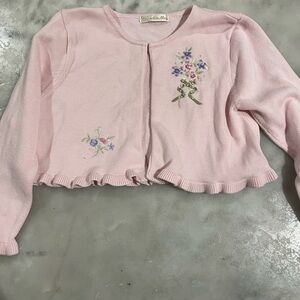 Cinderella Pink Knit Top with Floral Embroidery
